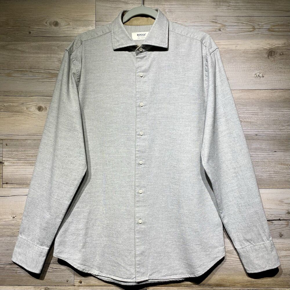 Boggi Milano Gray Button-Up Shirt Custom Fit / Slim Men's Large Textured Cotton